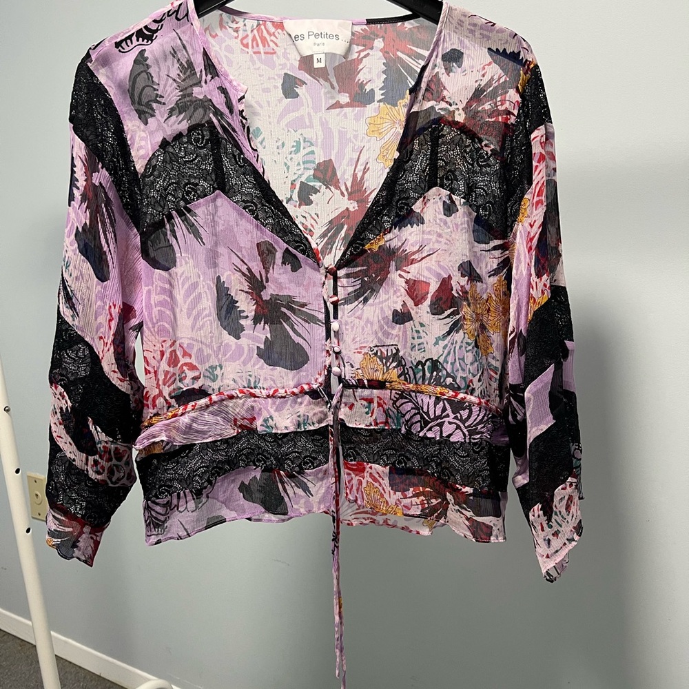 Elegant Women's 100%Silk Floral Blouse in Purple